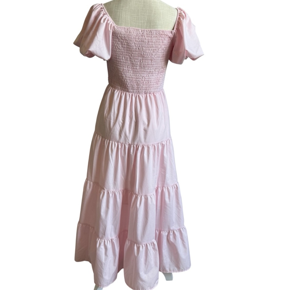 Pretty Garden Pink Puff Sleeve Smocked Dress Size Small - Picture 2 of 5